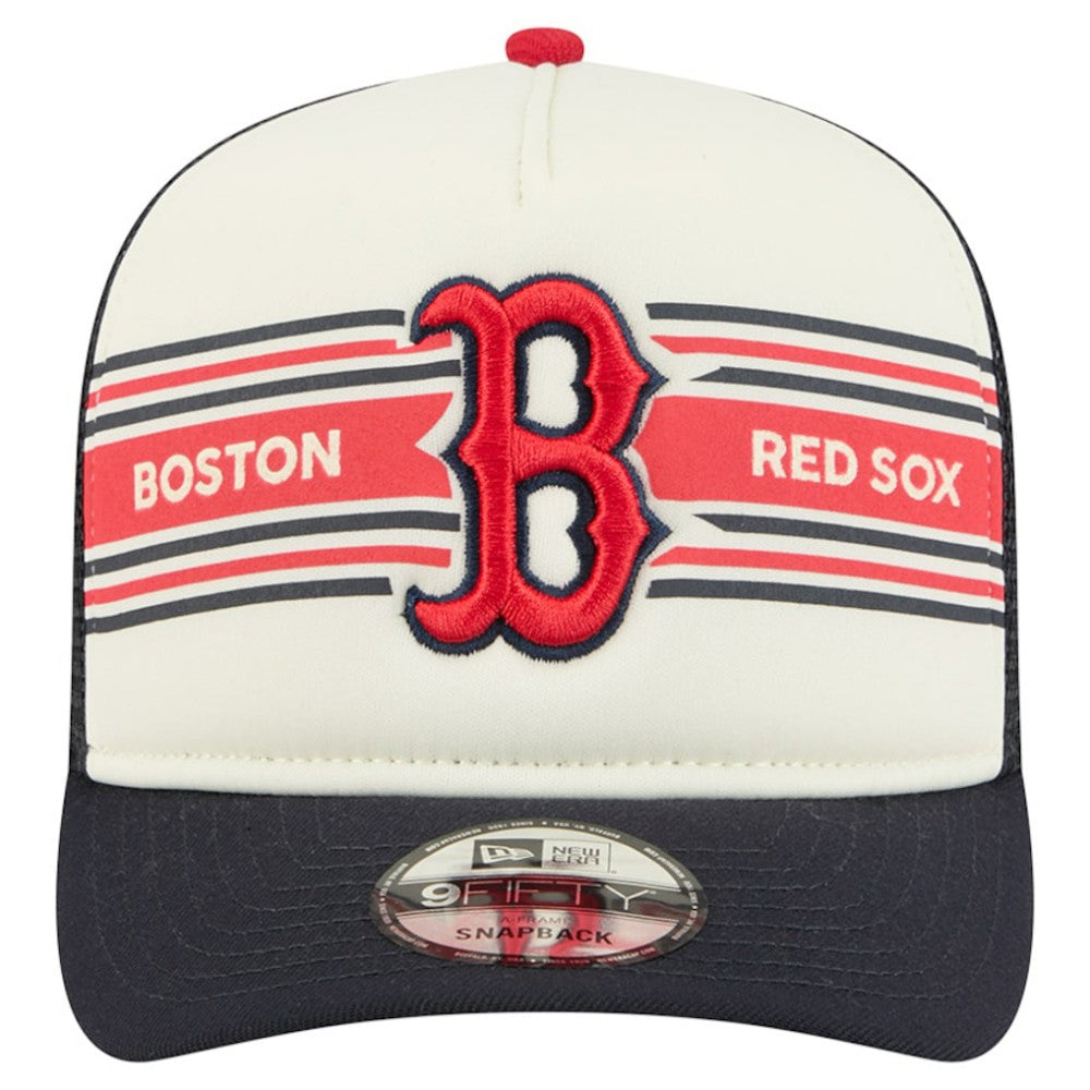 Boston Red Sox New Era Banner A-Frame 9FIFTY Trucker Snapback Hat - Cream/Navy - New Era on Sale