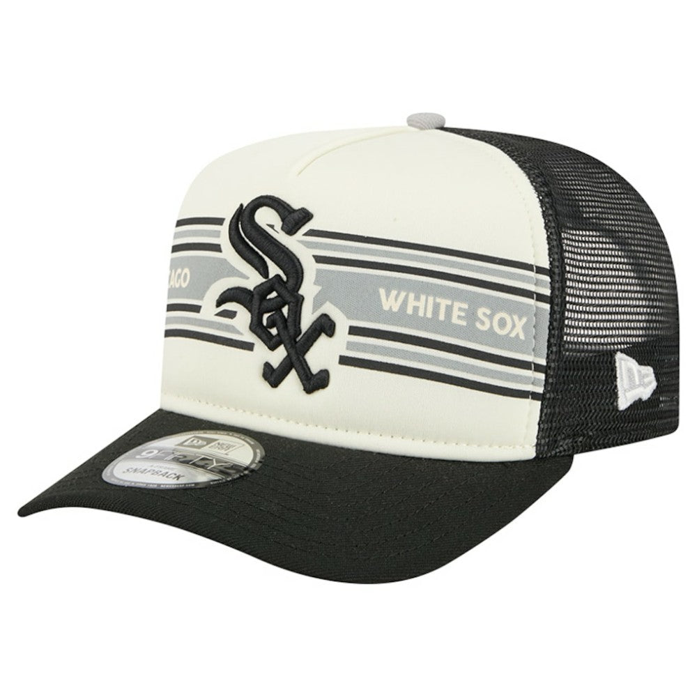 Chicago White Sox New Era Banner A-Frame 9FIFTY Trucker Snapback Hat - Cream/Black - New Era Sale
