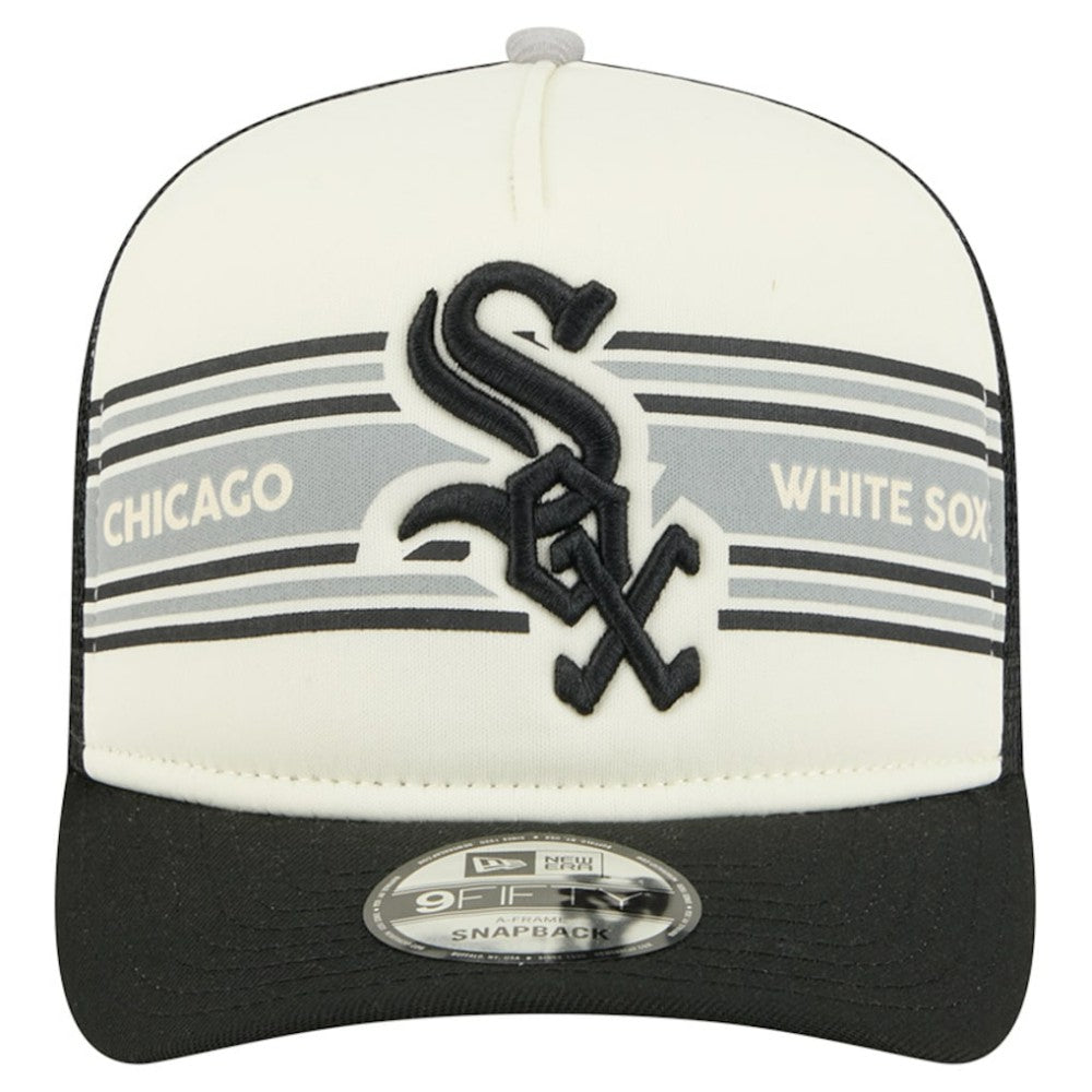 Chicago White Sox New Era Banner A-Frame 9FIFTY Trucker Snapback Hat - Cream/Black - New Era Sale
