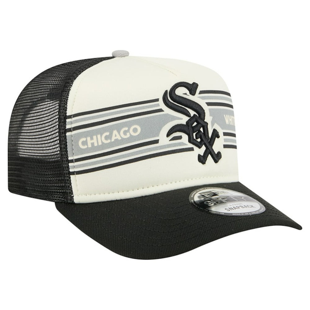 Chicago White Sox New Era Banner A-Frame 9FIFTY Trucker Snapback Hat - Cream/Black - New Era Sale