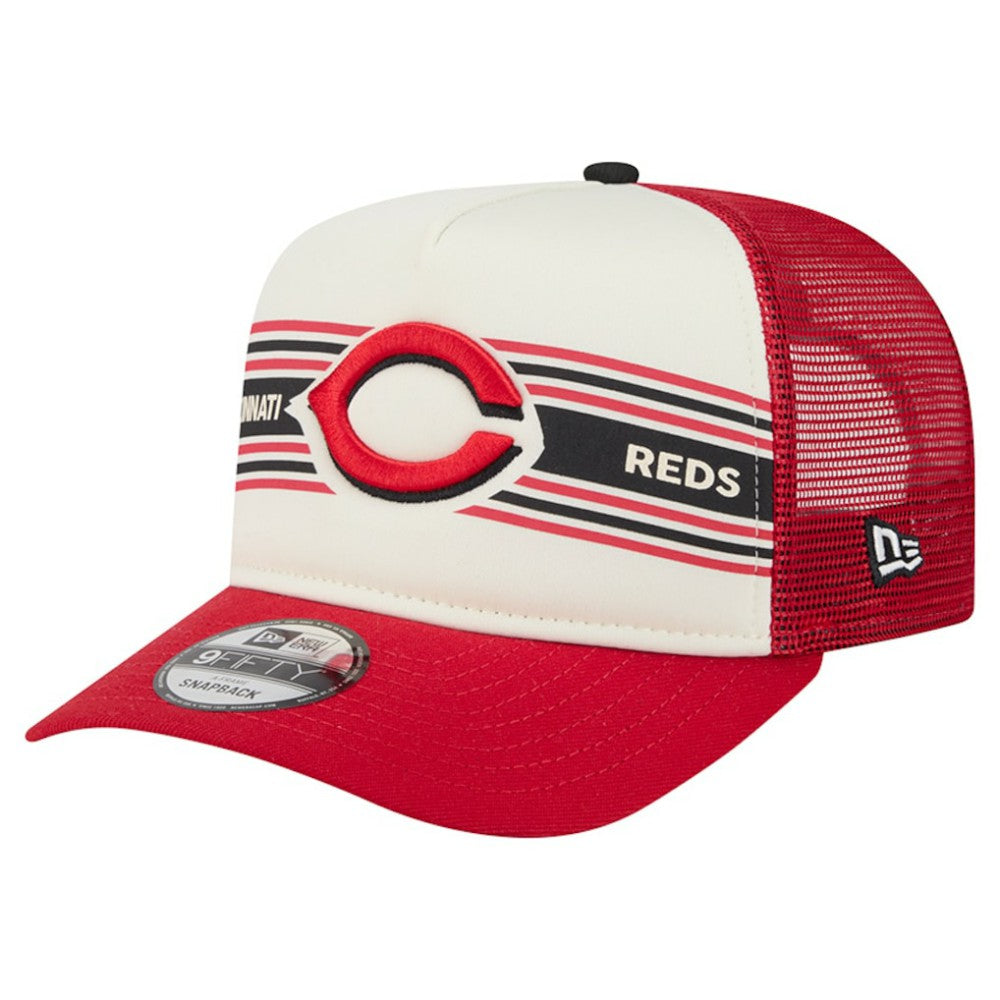 Cincinnati Reds New Era Banner A-Frame 9FIFTY Trucker Snapback Hat - Cream/Red - New Era Lifestyle