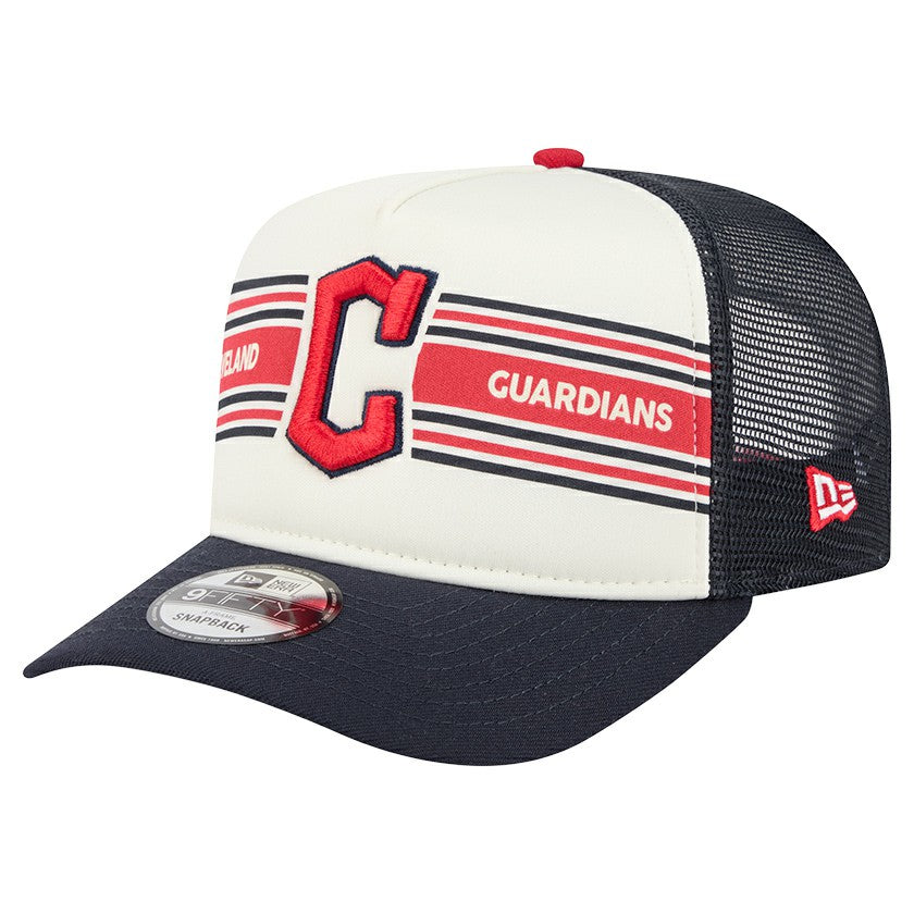 Cleveland Guardians New Era Banner A-Frame 9FIFTY Trucker Snapback Hat - Cream/Navy - New Era Discount