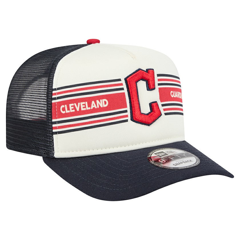 Cleveland Guardians New Era Banner A-Frame 9FIFTY Trucker Snapback Hat - Cream/Navy - New Era Discount