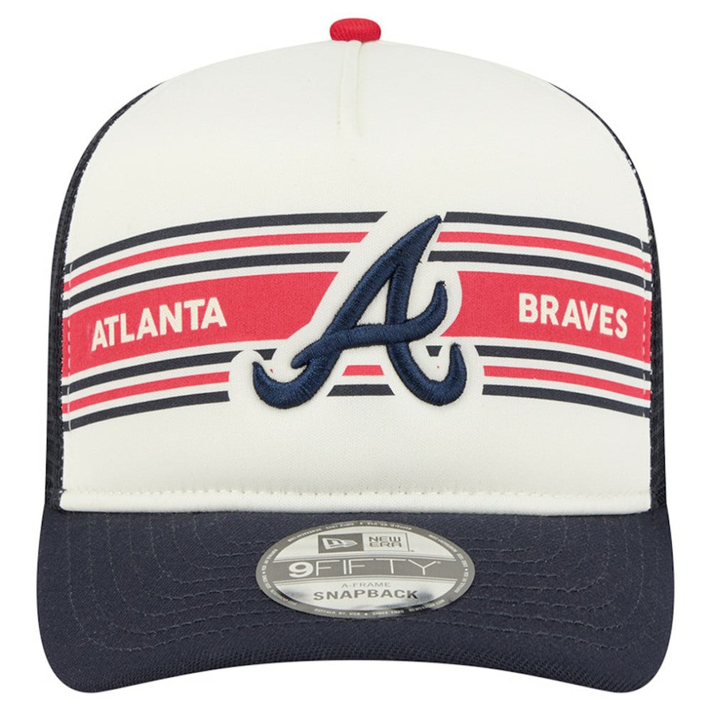 Atlanta Braves New Era Banner A-Frame 9FIFTY Trucker Snapback Hat - Cream/Navy - New Era Discount