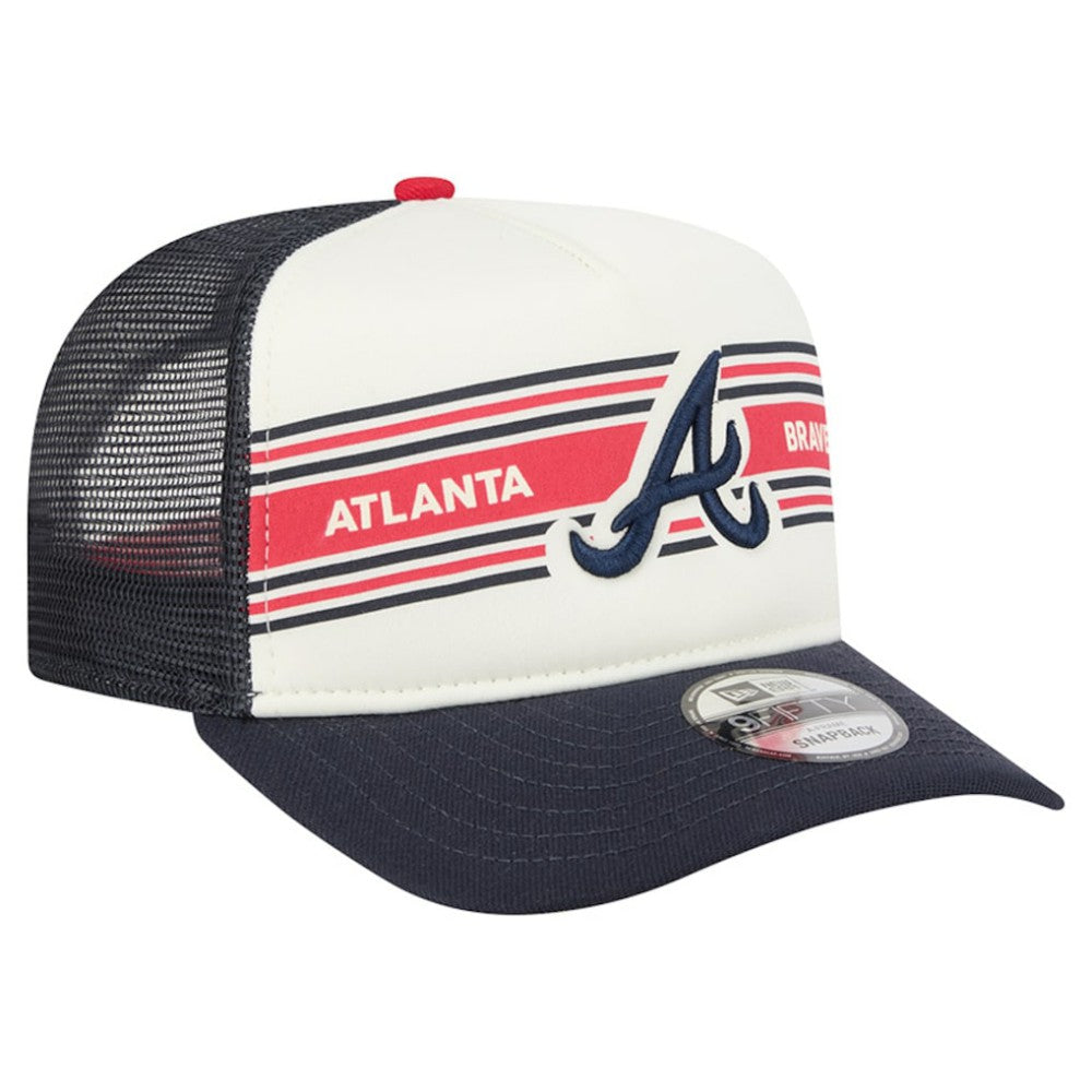 Atlanta Braves New Era Banner A-Frame 9FIFTY Trucker Snapback Hat - Cream/Navy - New Era Discount