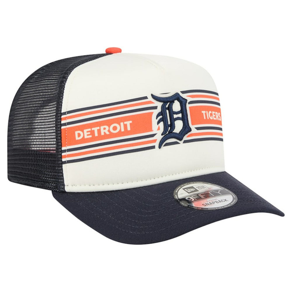 Detroit Tigers New Era Banner A-Frame 9FIFTY Trucker Snapback Hat - Cream/Navy - New Era Discount