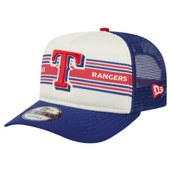 Texas Rangers New Era Banner A-Frame 9FIFTY Trucker Snapback Hat - Cream/Royal - New Era on Sale
