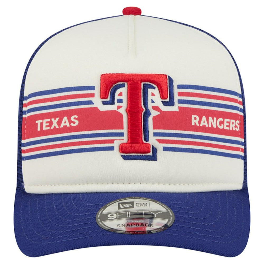 Texas Rangers New Era Banner A-Frame 9FIFTY Trucker Snapback Hat - Cream/Royal - New Era on Sale