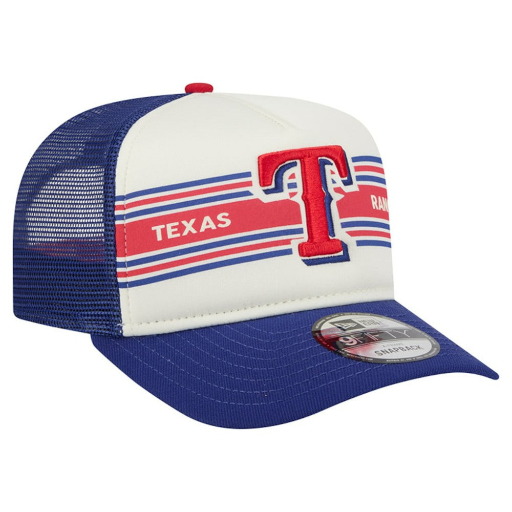Texas Rangers New Era Banner A-Frame 9FIFTY Trucker Snapback Hat - Cream/Royal - New Era on Sale