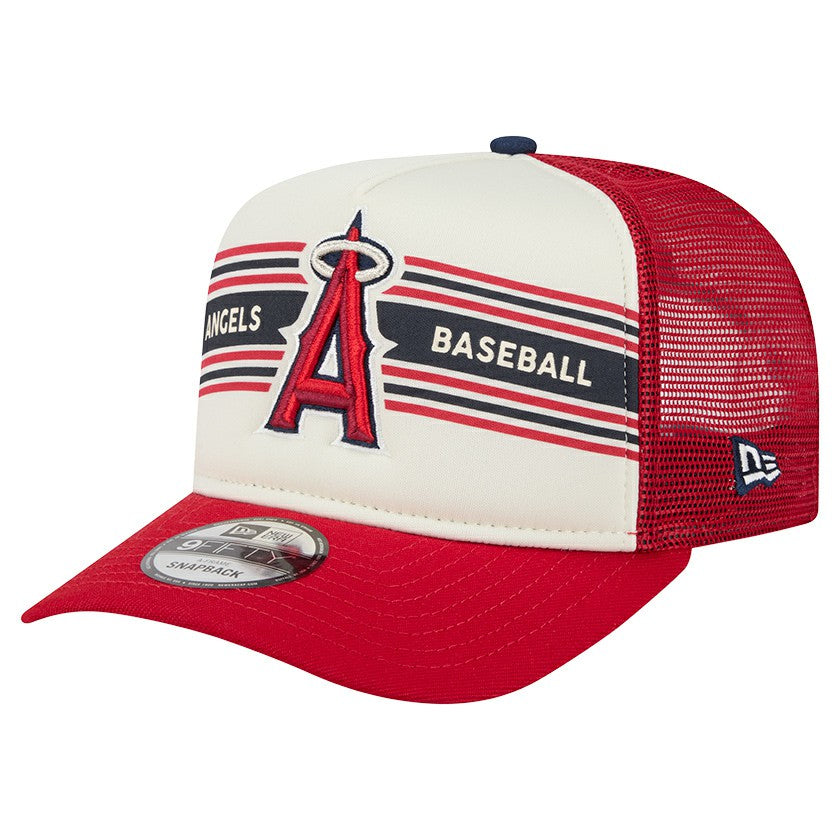 Los Angeles Angels New Era Banner A-Frame 9FIFTY Trucker Snapback Hat - Cream/Red - New Era Discount