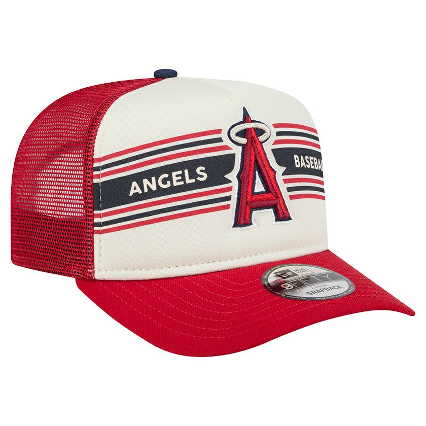 Los Angeles Angels New Era Banner A-Frame 9FIFTY Trucker Snapback Hat - Cream/Red - New Era Discount