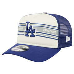 Los Angeles Dodgers New Era Banner A-Frame 9FIFTY Trucker Snapback Hat - Cream/Royal - New Era Discount
