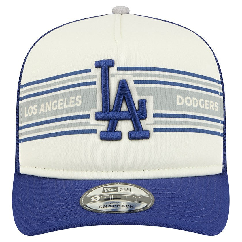 Los Angeles Dodgers New Era Banner A-Frame 9FIFTY Trucker Snapback Hat - Cream/Royal - New Era Discount
