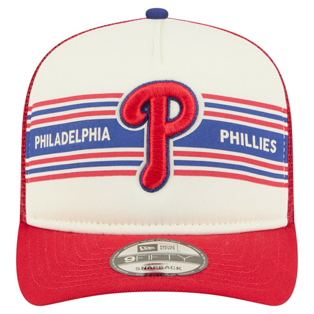 Philadelphia Phillies New Era Banner A-Frame 9FIFTY Trucker Snapback Hat - Cream/Red - New Era Online
