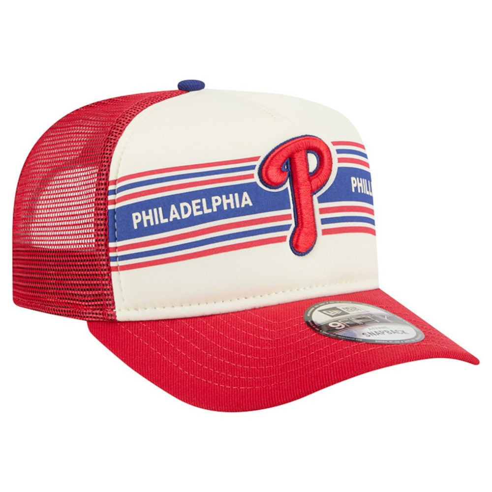 Philadelphia Phillies New Era Banner A-Frame 9FIFTY Trucker Snapback Hat - Cream/Red - New Era Online