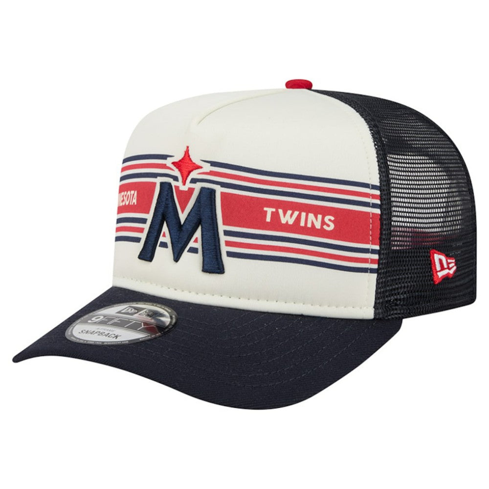 Minnesota Twins New Era Banner A-Frame 9FIFTY Trucker Snapback Hat - Cream/Navy - New Era Lifestyle