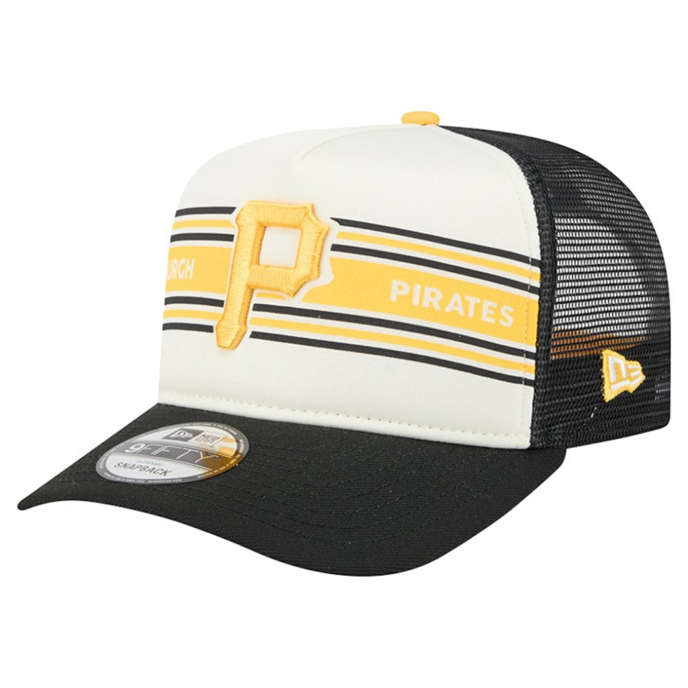 Pittsburgh Pirates New Era Banner A-Frame 9FIFTY Trucker Snapback Hat - Cream/Black - New Era Lifestyle