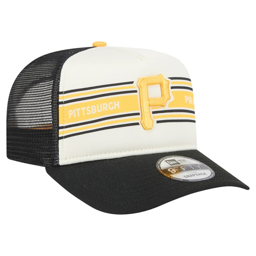 Pittsburgh Pirates New Era Banner A-Frame 9FIFTY Trucker Snapback Hat - Cream/Black - New Era Lifestyle