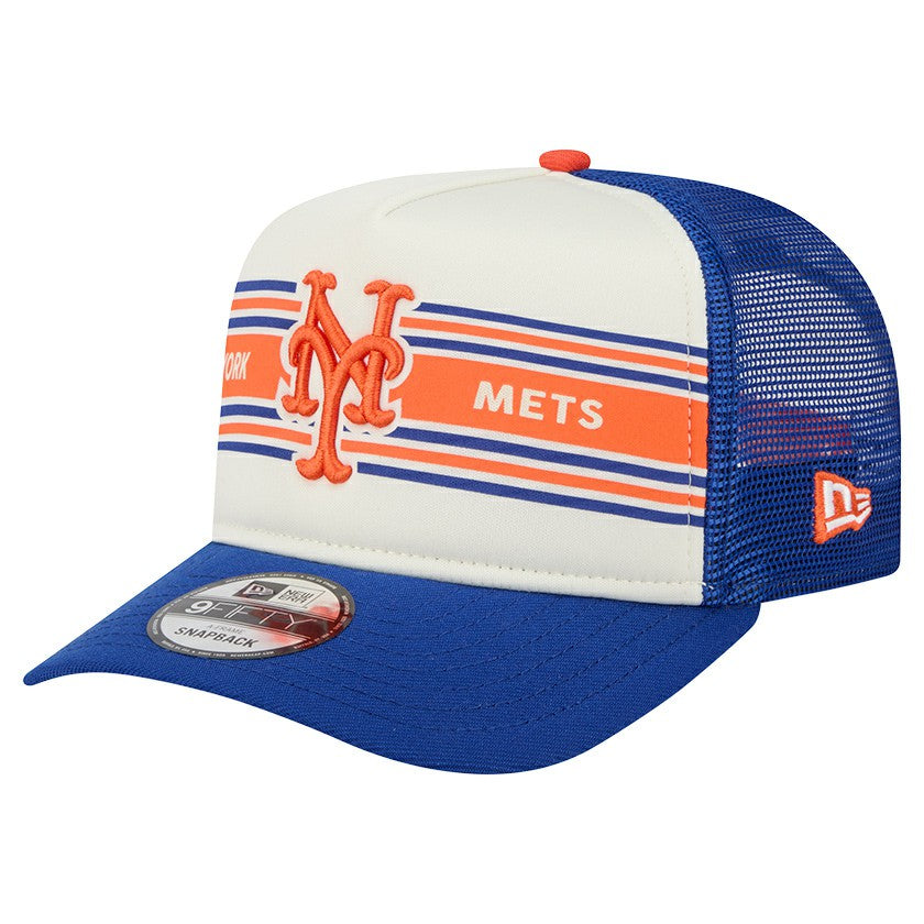 New York Mets New Era Banner A-Frame 9FIFTY Trucker Snapback Hat - Cream/Royal - New Era Lifestyle