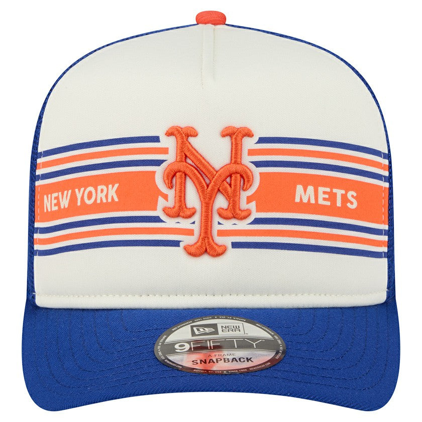 New York Mets New Era Banner A-Frame 9FIFTY Trucker Snapback Hat - Cream/Royal - New Era Lifestyle