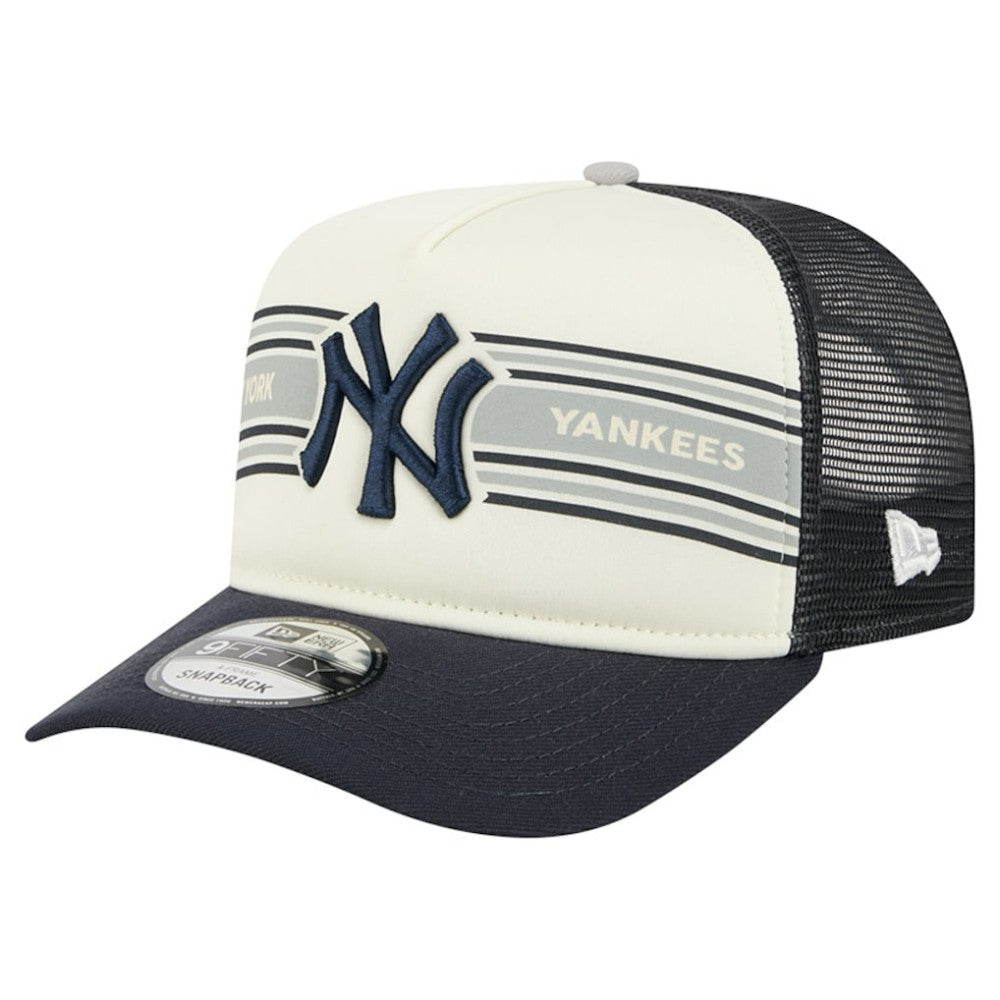 New York Yankees New Era Banner A-Frame 9FIFTY Trucker Snapback Hat - Cream/Navy - New Era Lifestyle