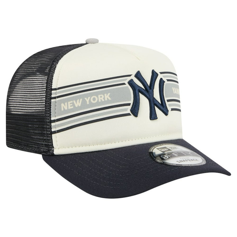New York Yankees New Era Banner A-Frame 9FIFTY Trucker Snapback Hat - Cream/Navy - New Era Lifestyle