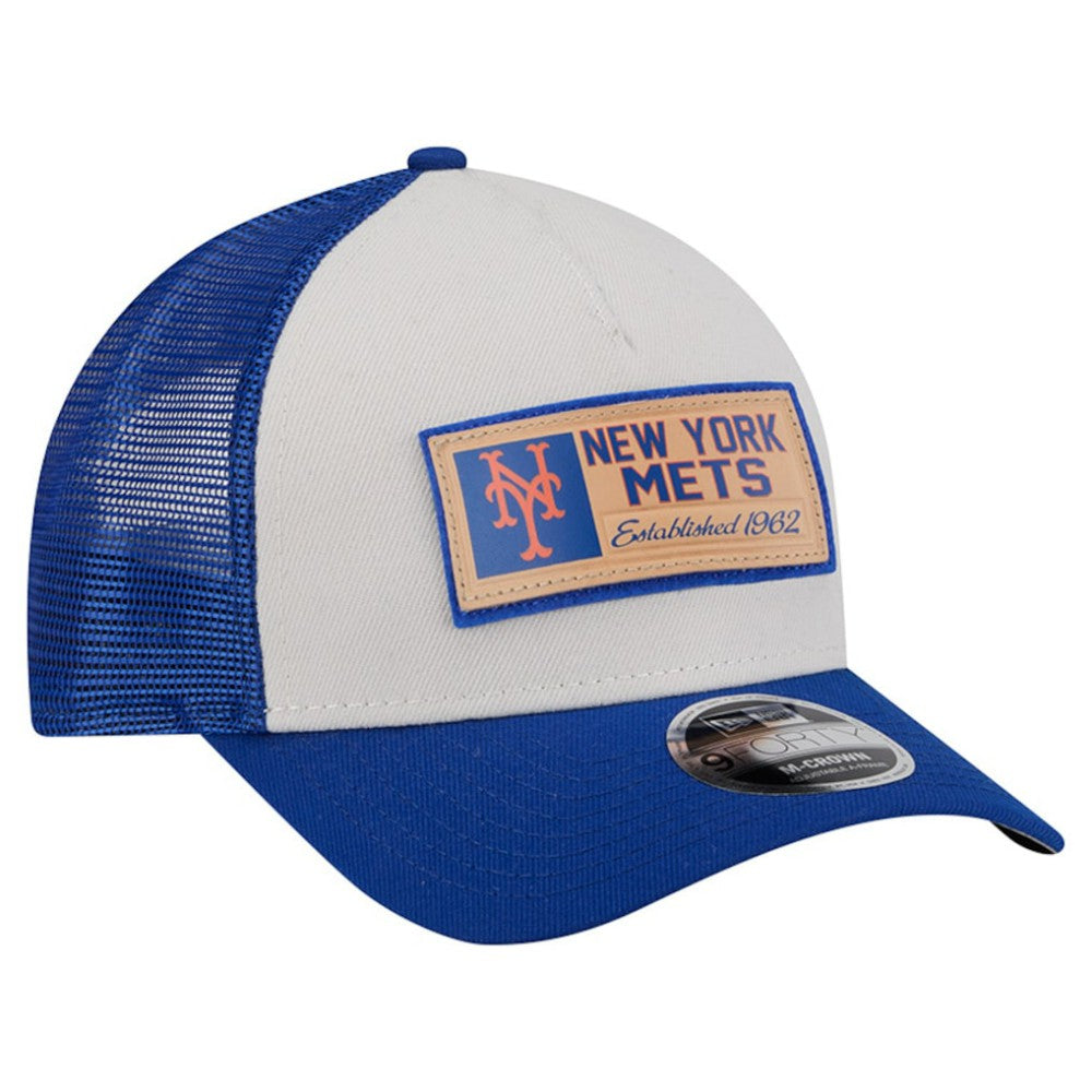 New York Mets New Era Text A-Frame Trucker 9FORTY Hat - Stone/Royal - New Era on Sale