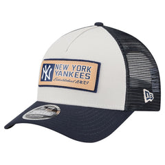 New York Yankees New Era Text A-Frame Trucker 9FORTY Hat - Stone/Navy - New Era Lifestyle
