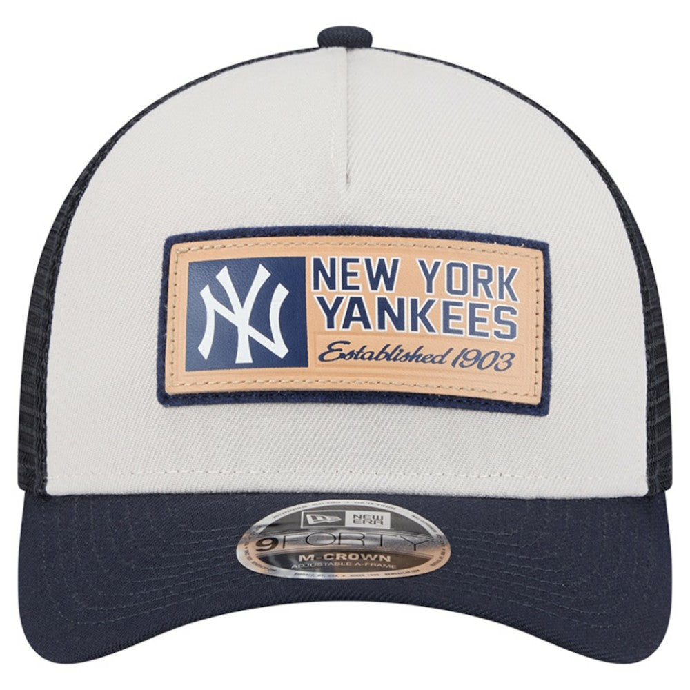 New York Yankees New Era Text A-Frame Trucker 9FORTY Hat - Stone/Navy - New Era Lifestyle