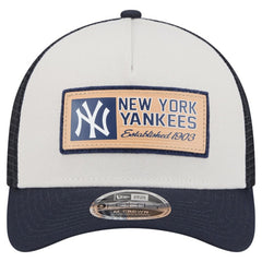 New York Yankees New Era Text A-Frame Trucker 9FORTY Hat - Stone/Navy - New Era Lifestyle