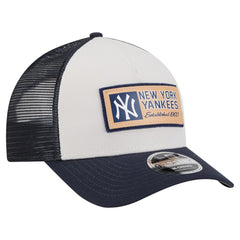 New York Yankees New Era Text A-Frame Trucker 9FORTY Hat - Stone/Navy - New Era Lifestyle