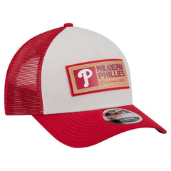 Philadelphia Phillies New Era Text A-Frame Trucker 9FORTY Hat - Stone/Red - New Era on Sale