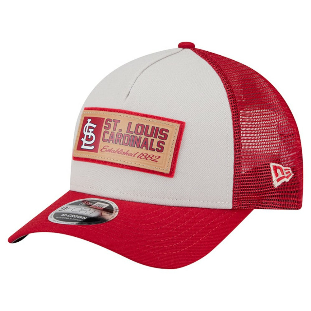St. Louis Cardinals New Era Text A-Frame Trucker 9FORTY Hat - Stone/Red - New Era Lifestyle