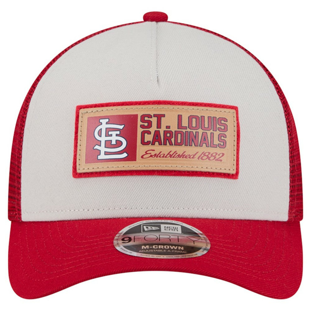 St. Louis Cardinals New Era Text A-Frame Trucker 9FORTY Hat - Stone/Red - New Era Lifestyle