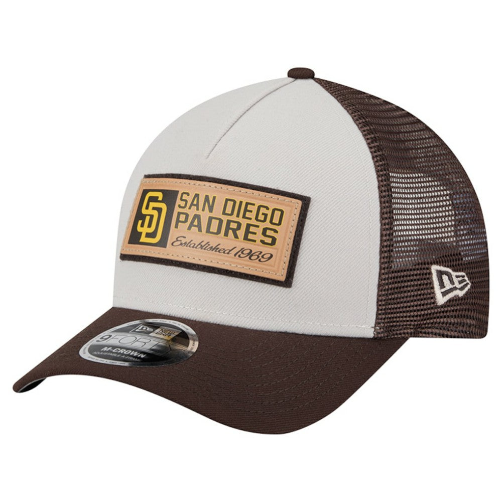 San Diego Padres New Era Text A-Frame Trucker 9FORTY Hat - Stone/Brown - New Era Discount