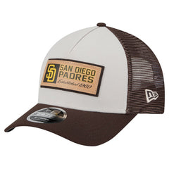 San Diego Padres New Era Text A-Frame Trucker 9FORTY Hat - Stone/Brown - New Era Discount