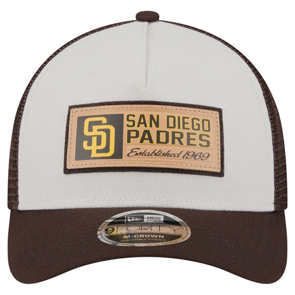 San Diego Padres New Era Text A-Frame Trucker 9FORTY Hat - Stone/Brown - New Era Discount