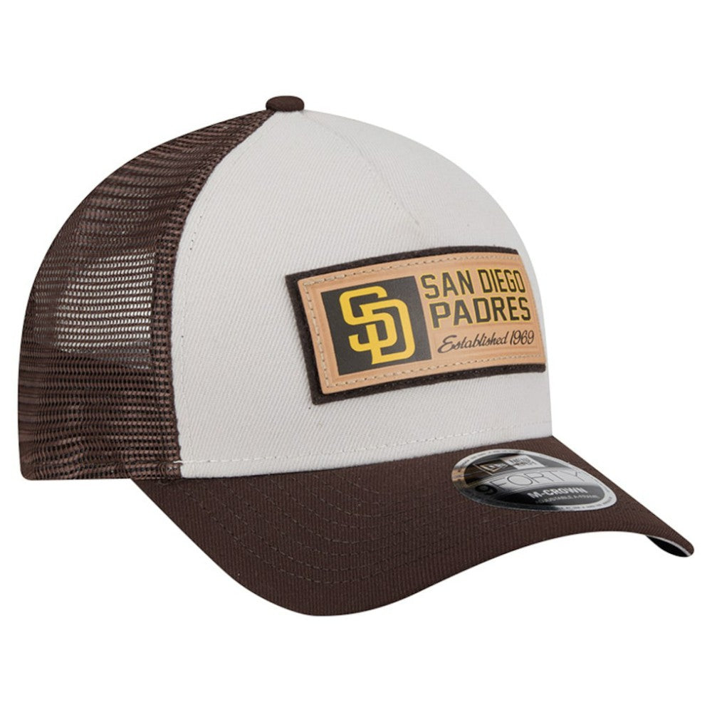 San Diego Padres New Era Text A-Frame Trucker 9FORTY Hat - Stone/Brown - New Era Discount