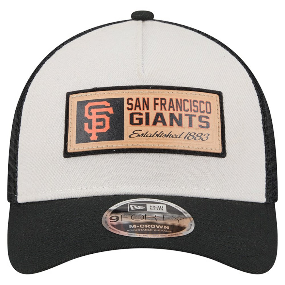 San Francisco Giants New Era Text A-Frame Trucker 9FORTY Hat - Stone/Black - New Era on Sale