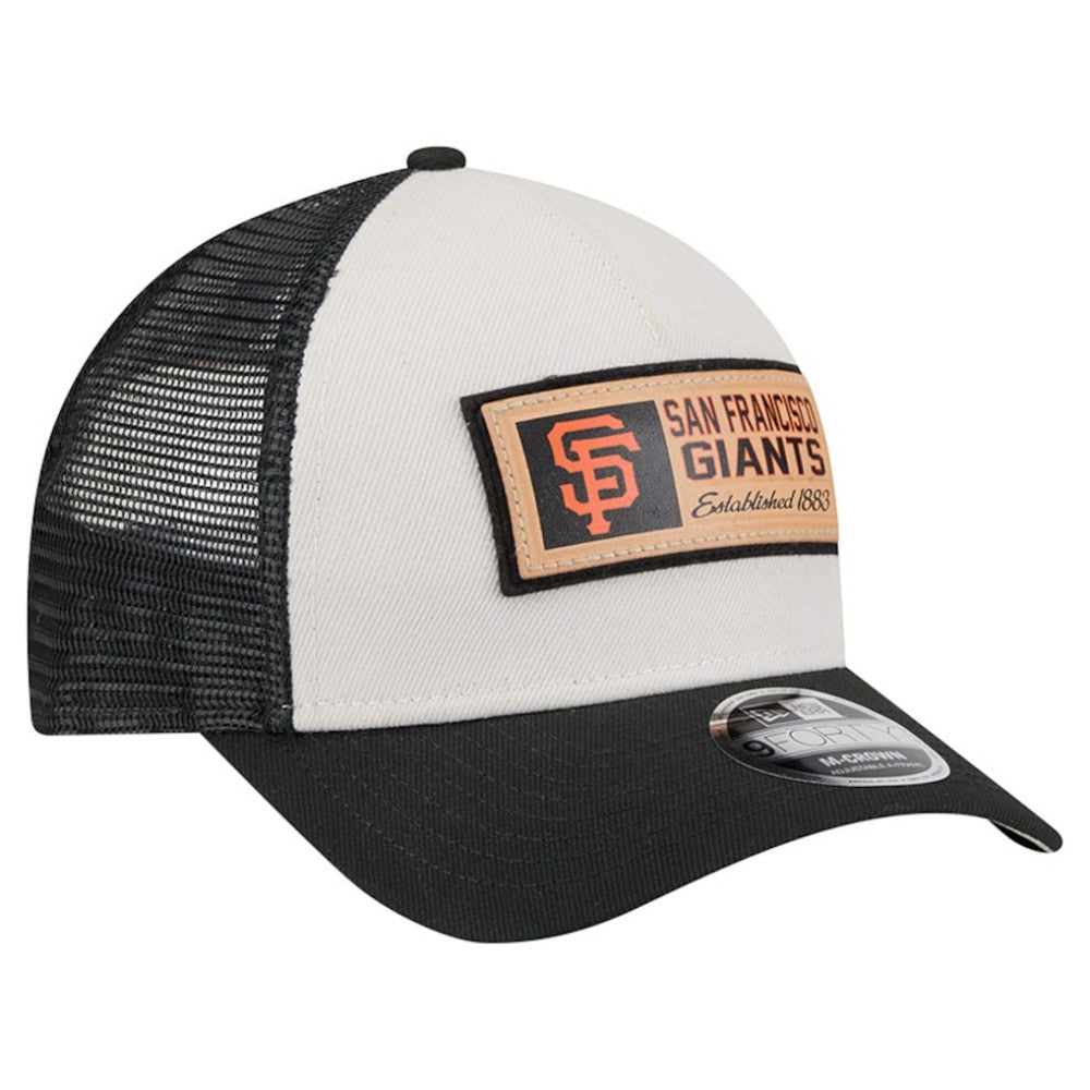 San Francisco Giants New Era Text A-Frame Trucker 9FORTY Hat - Stone/Black - New Era on Sale