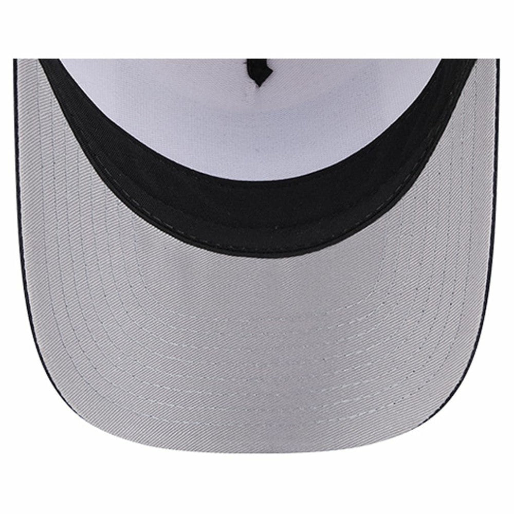 Atlanta Braves New Era Text A-Frame Trucker 9FORTY Hat - Stone/Navy - New Era Discount