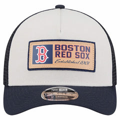Boston Red Sox New Era Text A-Frame Trucker 9FORTY Hat - Stone/Navy - New Era Online