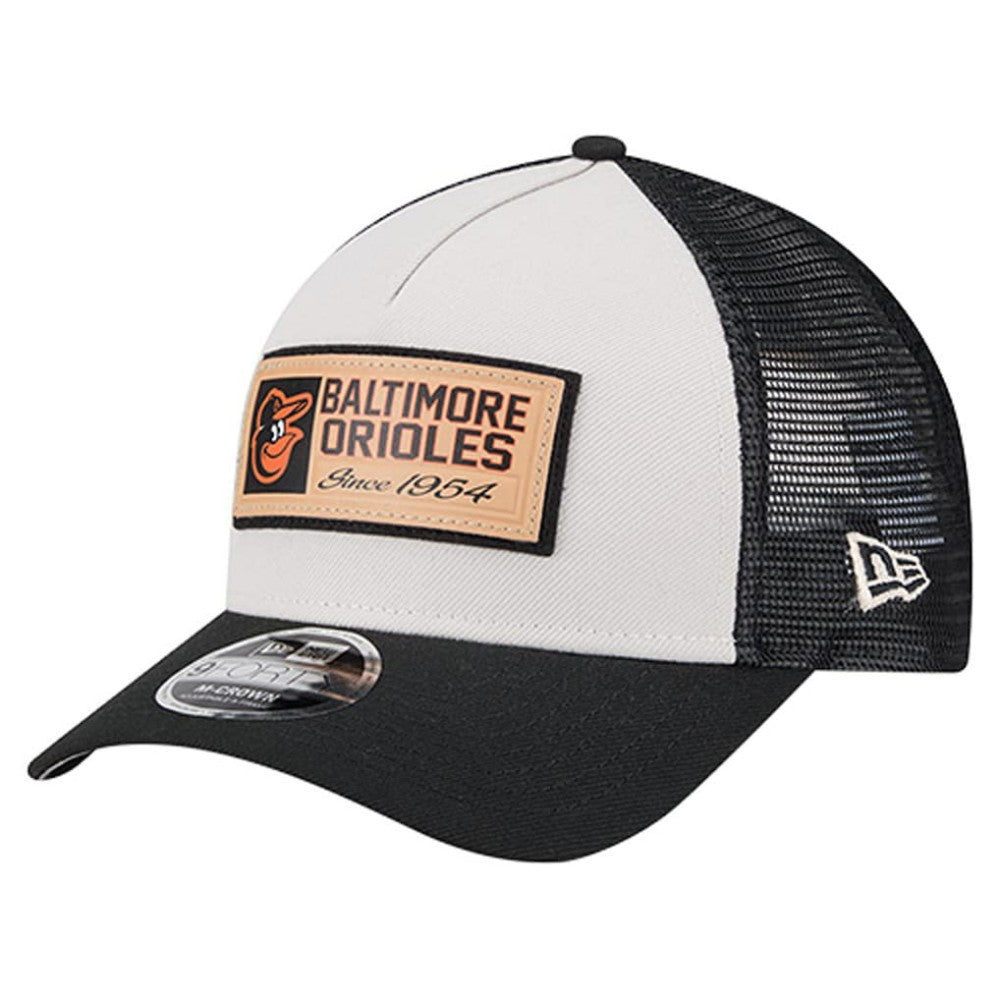 Baltimore Orioles New Era Text A-Frame Trucker 9FORTY Hat - Stone/Black - New Era on Sale