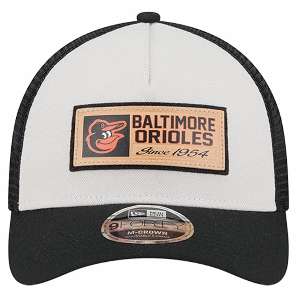 Baltimore Orioles New Era Text A-Frame Trucker 9FORTY Hat - Stone/Black - New Era on Sale