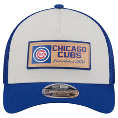 Chicago Cubs New Era Text A-Frame Trucker 9FORTY Hat - Stone/Royal - New Era Discount