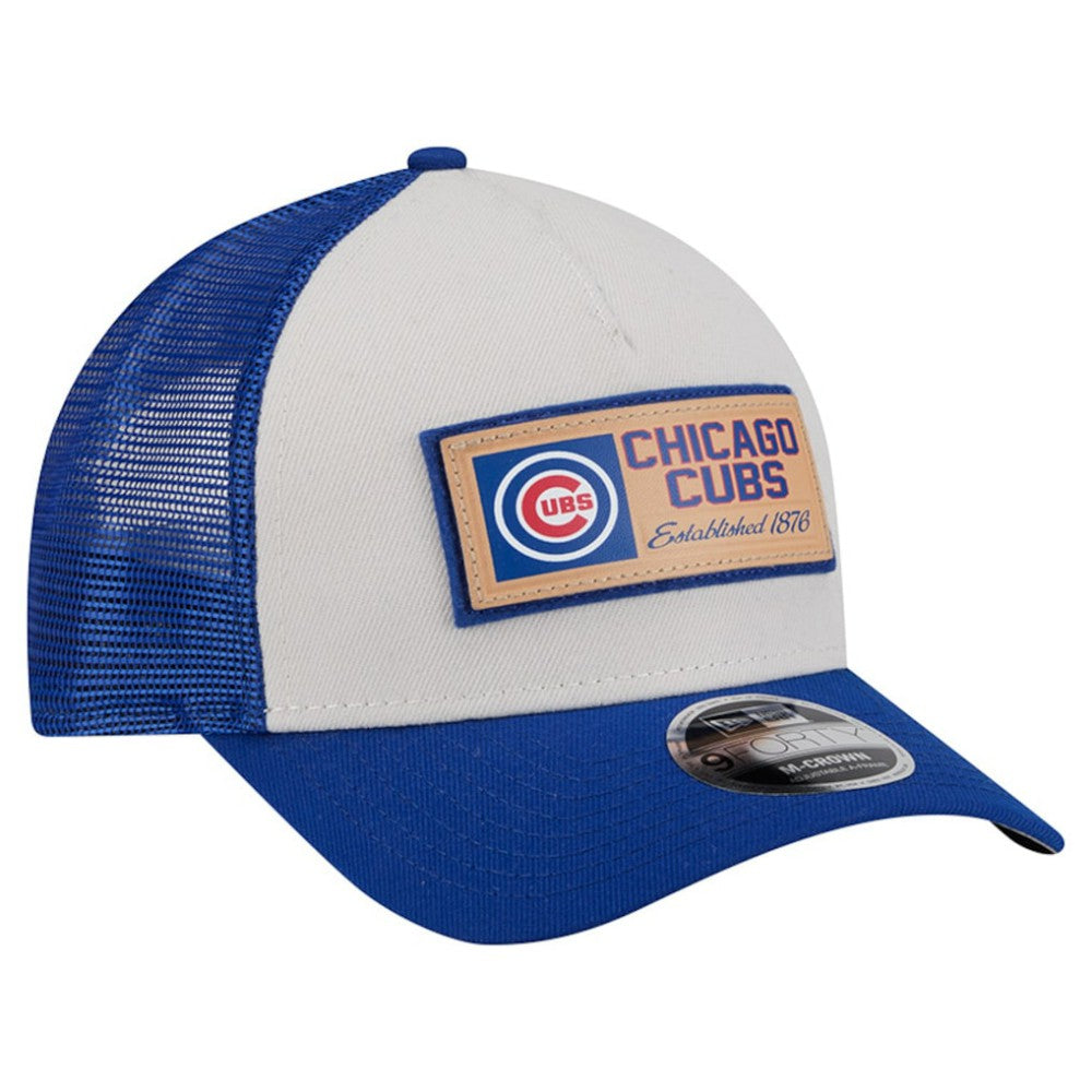 Chicago Cubs New Era Text A-Frame Trucker 9FORTY Hat - Stone/Royal - New Era Discount
