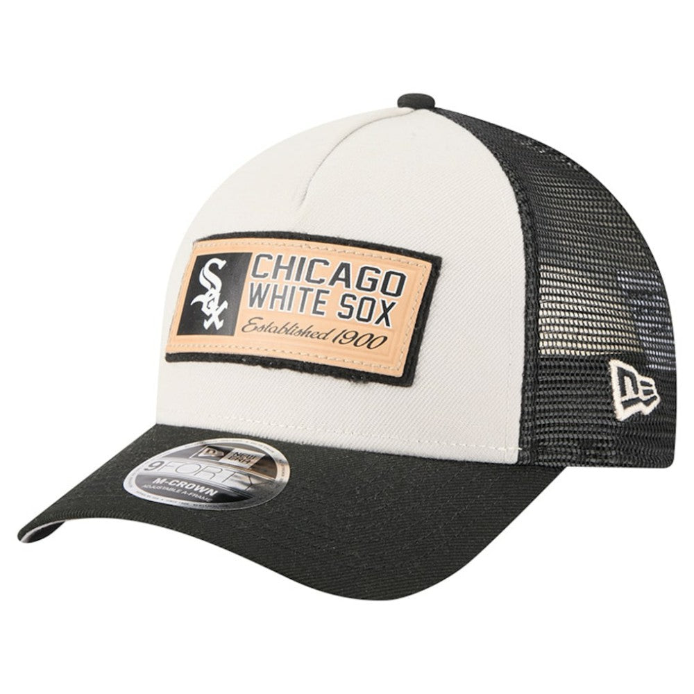 Chicago White Sox New Era Text A-Frame Trucker 9FORTY Hat - Stone/Black - New Era Discount
