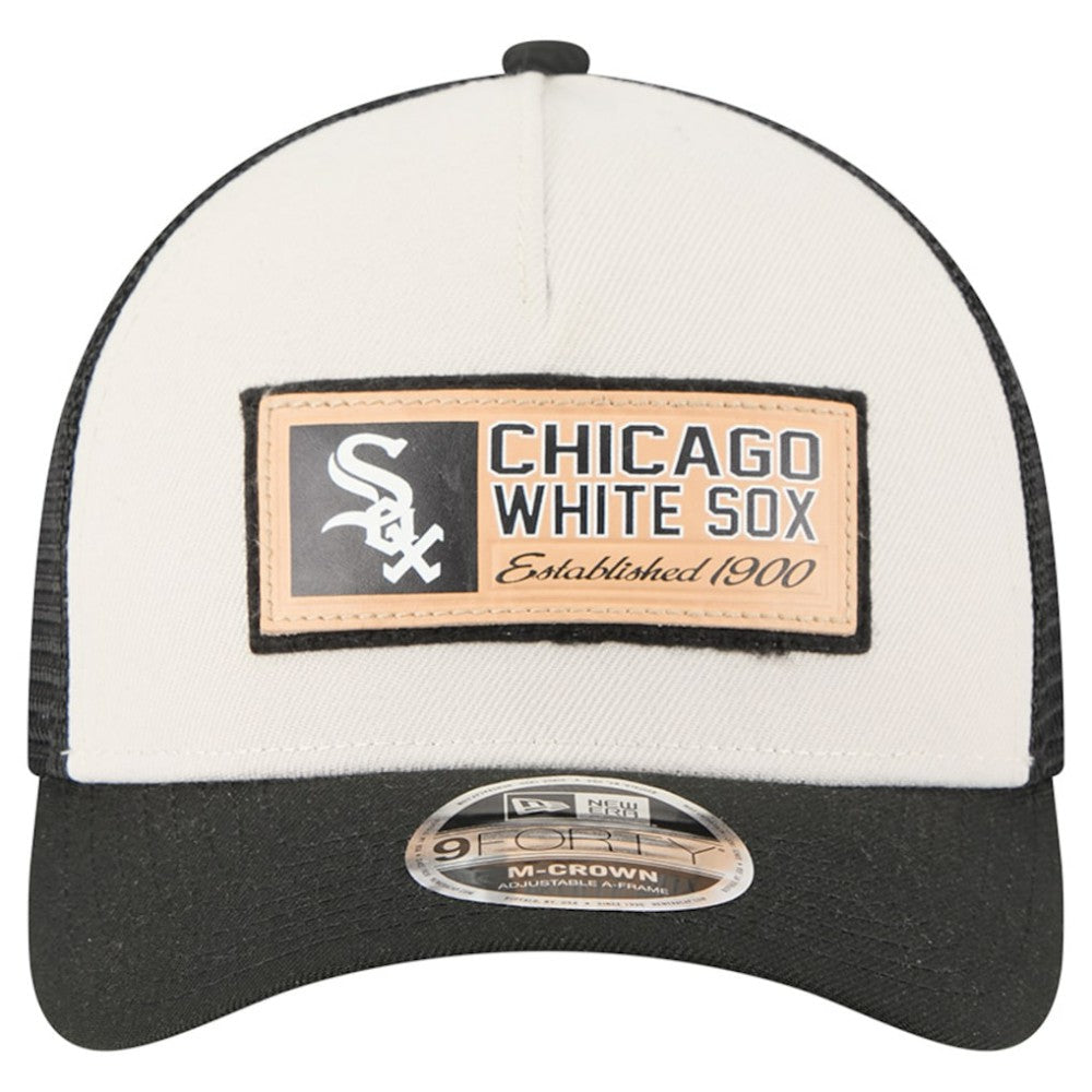 Chicago White Sox New Era Text A-Frame Trucker 9FORTY Hat - Stone/Black - New Era Discount