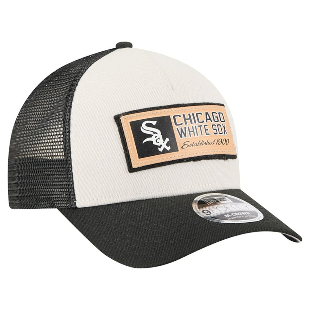 Chicago White Sox New Era Text A-Frame Trucker 9FORTY Hat - Stone/Black - New Era Discount