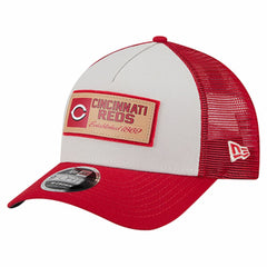 Cincinnati Reds New Era Text A-Frame Trucker 9FORTY Hat - Stone/Red - New Era Lifestyle